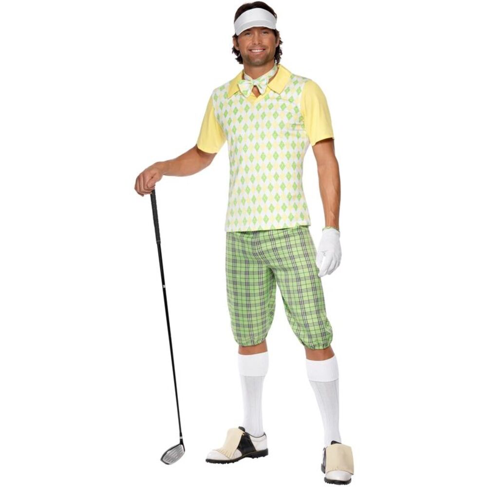 Smiffys Mens Gone Golfing Costume / White/Green/Yellow